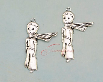 6 Rabbit charms antique silver tone A111
