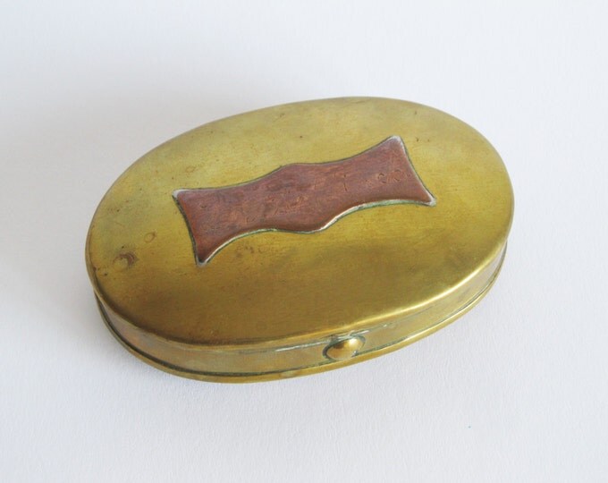 Antique dutch tobacco tin, oval tobacco storage box, large miners snuff box, humidor, business card case, pocket tobacciana case