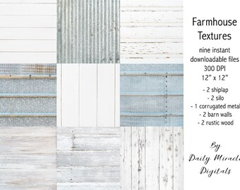 9 Digital Scrapbook papers - Farmhouse Textures high resolution 300 DPI 12" x 12"