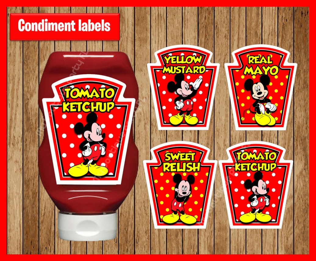 red mickey mouse condiments labels instant download printable