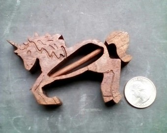 Wood Unicorn Shawl Pin