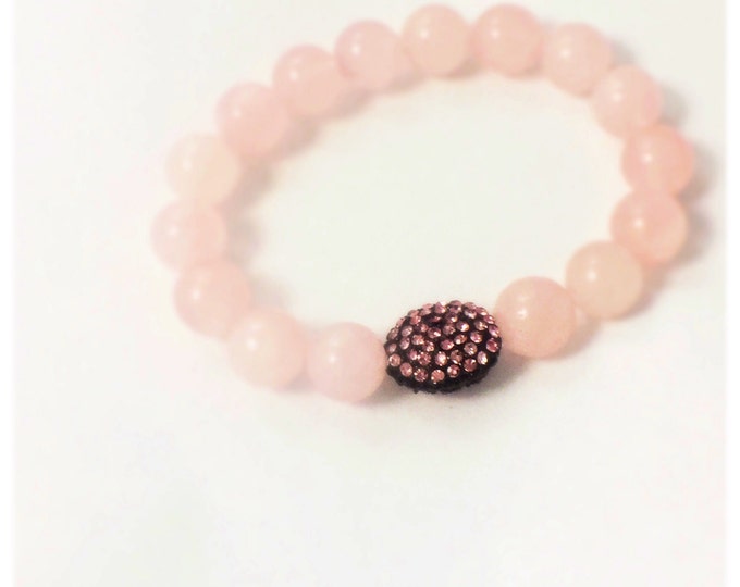 Stunning Vintage inspired Spiritual Healing Rose Quartz 10mm Bead stretch Bracelet with Pink Pave Crystal bead. Pretty Fashion Jewelry