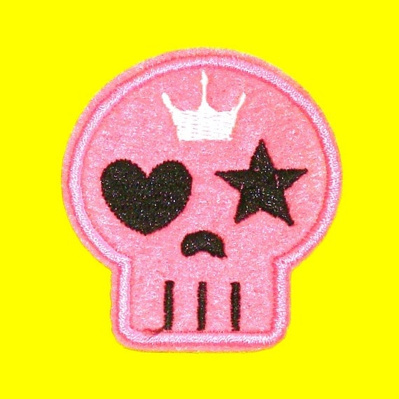 Download Pink Girly Skull White Crown Cartoon Iron or Sew On Patch