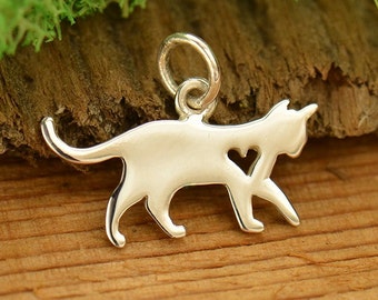 Sterling silver kitty cat charm or gold plated cat charm, pet charm, diy jewelry, add to your necklace or charm bracelet
