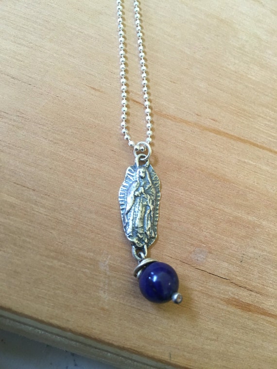 Sterling silver our lady of Guadalupe with 'be love' on the back with lapis lazuli