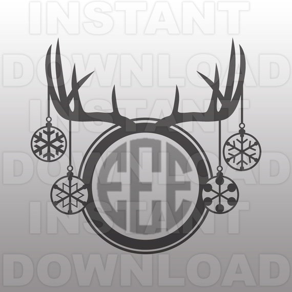 Download Decorative Winter Deer Antler Circle Monogram Frame SVG File