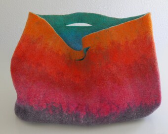 EXTRA LARGE Very Bright Sturdy Everyday Art Bag / Carryall / Tote / Basket / Shopping / Market / Picnic / Hand felted wool / Wearable Art