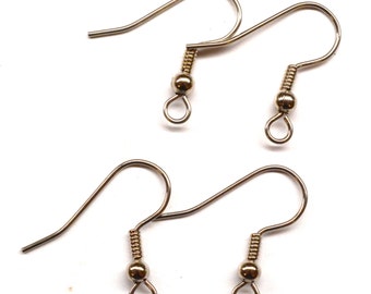 Stainless Steel Ear wires, 16mm fishhook with 2.5mm ball and 4mm coil with open loop, 21 gauge - 10 prs.