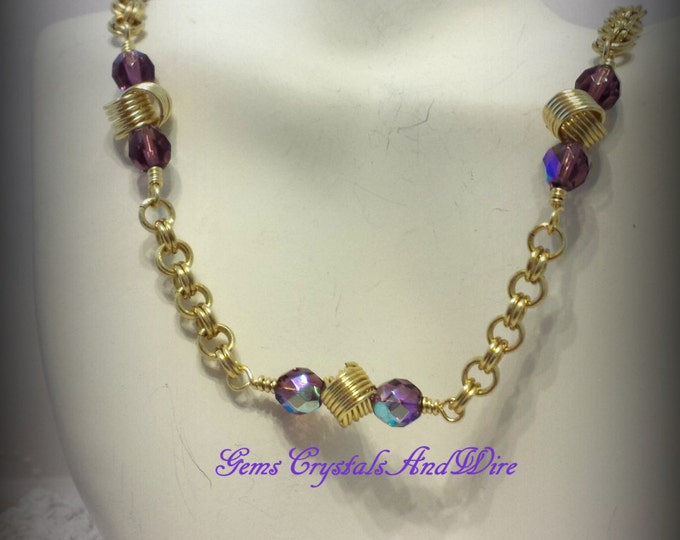 Purple Crystal, Love Knot, Chainmaille Necklace, Ladies Necklace, Gift for her, Seamless Jewelry