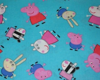Nickelodeon, Peppa Pig, Peppa and Friends on blue Cotton fabric, 1/2 Yard