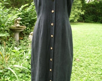 Linen Dress Charcoal Black Sleeveless Button Front dress