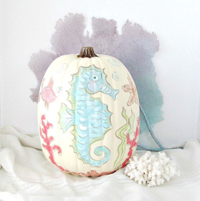 Reserved for Debbie M Only Seahorse Handpainted Pumpkin