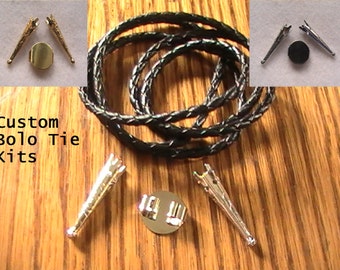 Jewelry Kit ~ Bolo Tie Kit ~ Black Leather Bolo Tie ~ Silver Bolo Tie Kit ~ Gold Bolo Tie Kit ~ Bolo Tie Parts ~ Bolo Tie Hardware