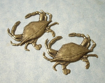 2 Oxidized Brass Crab Stampings, Brass Stamping, Top Drill for Necklace Pendant