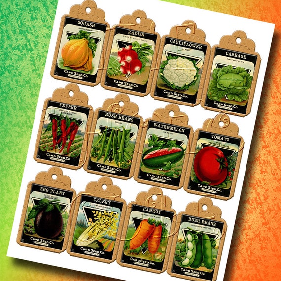 VeGeTaBLe SeeD PaCkETs ViNtAgE ArT Hang/Gift Tags/Labels