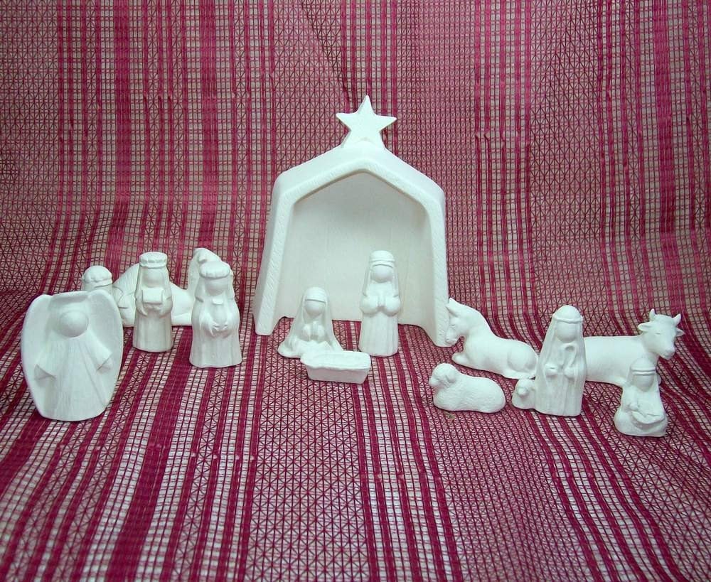 Handmade Ceramic Nativity Set / Ceramic Bisque / Bisque Ware
