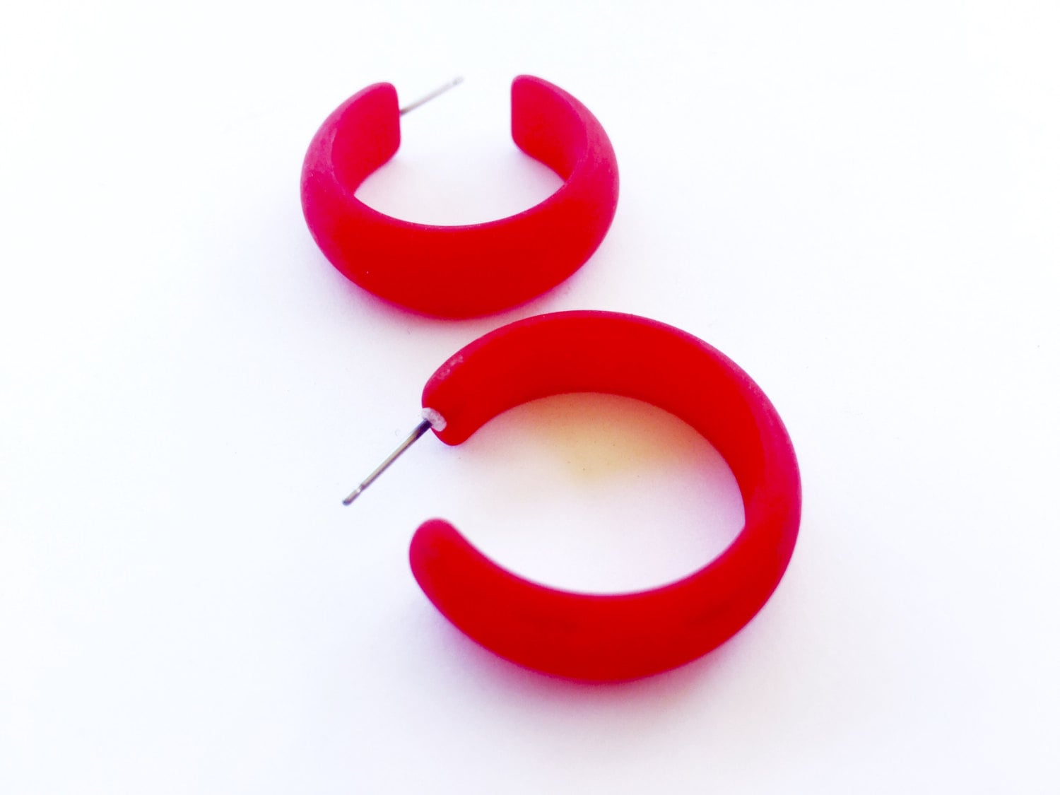 Red Hoops Translucent Red Frosted Lucite Hoop Earrings by Leetie