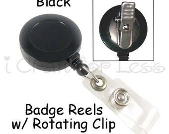 50 ID Badge Clip / Holder / Reels with Rotating Clip and Plastic Strap - Black - SEE COUPON