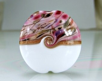 White Pink Silver Lampwork Glass Focal Bead