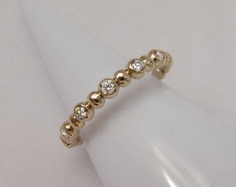 14k Diamond Bubble Ring, 14k Gold Diamond Ring, Gold 6 Stone Ring, 6 Stone Mothers Ring, Diamond Stack Ring