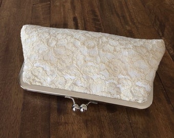 SALE - Gold and Ivory Lace Clutch