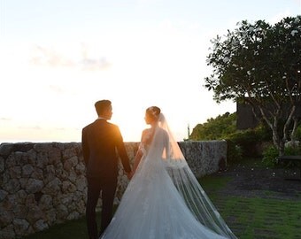 Wedding Veil CHELSEA, Cathedral veil, Two Tier Veil , Bridal Veil, Alencon lace , Lace veil, made to order