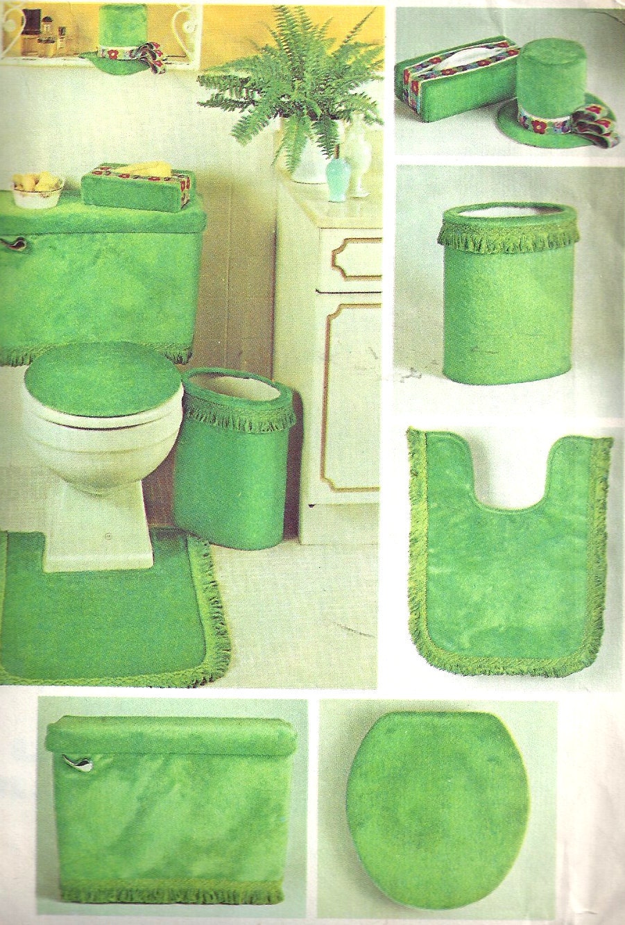 Bathroom Set Pattern 1970s Decorator Toilet Tank Tissue Toilet