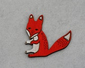 Fox Brooch, Painted Wooden Fox Badge, Wood Jewelry, Animal Brooch