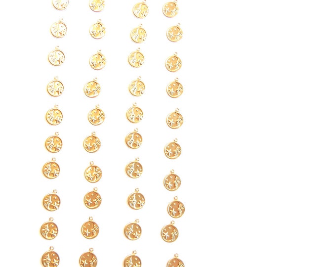 24 Pairs of Small Brass Celestial Charms Facing Moon and Stars