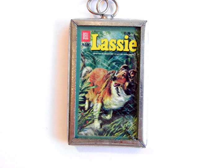 Lassie Dog Charm in Metal Frame Under Glass Double Sided