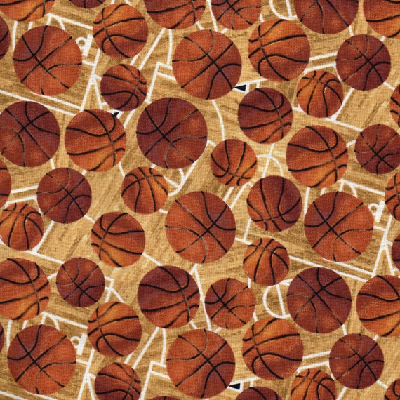 Brown Sports Basketball Print 100 Cotton Quilting Fabric