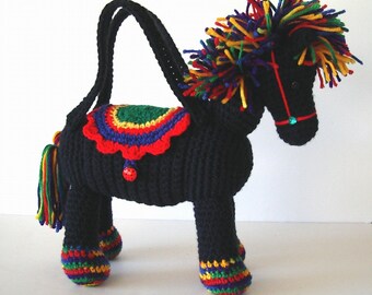 Pony Horse Purse Crochet Black with Rainbow Mane Tail for Girls