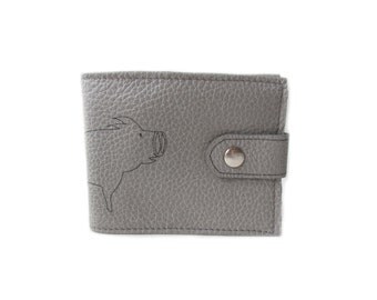 leather billfold wallet grey pig folding coin wallet