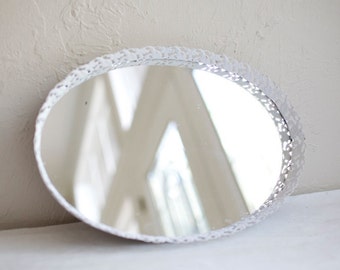 9x12.5" Vintage white oval tulip filigree mirror. Blank or hand painted menu, dessert, cocktails, instagram, gifts/cards
