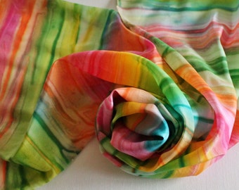Hand Painted Silk Scarf - Handpainted Scarves Rainbow Turquoise Blue Kelly Green Lime Yellow Orange Hot Pink Bright Pride