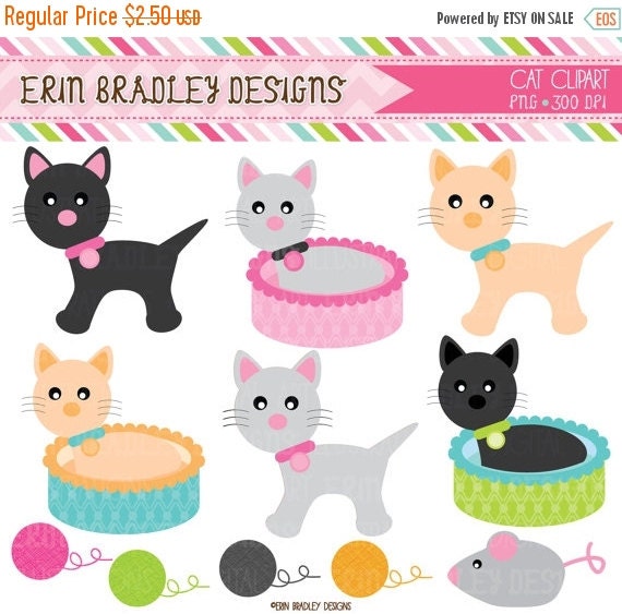 SALE Cat Clipart Commercial Use Clip Art by ErinBradleyDesigns