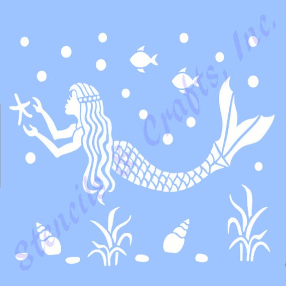 mermaid stencil template ocean nautical by stencilsandcraftsinc