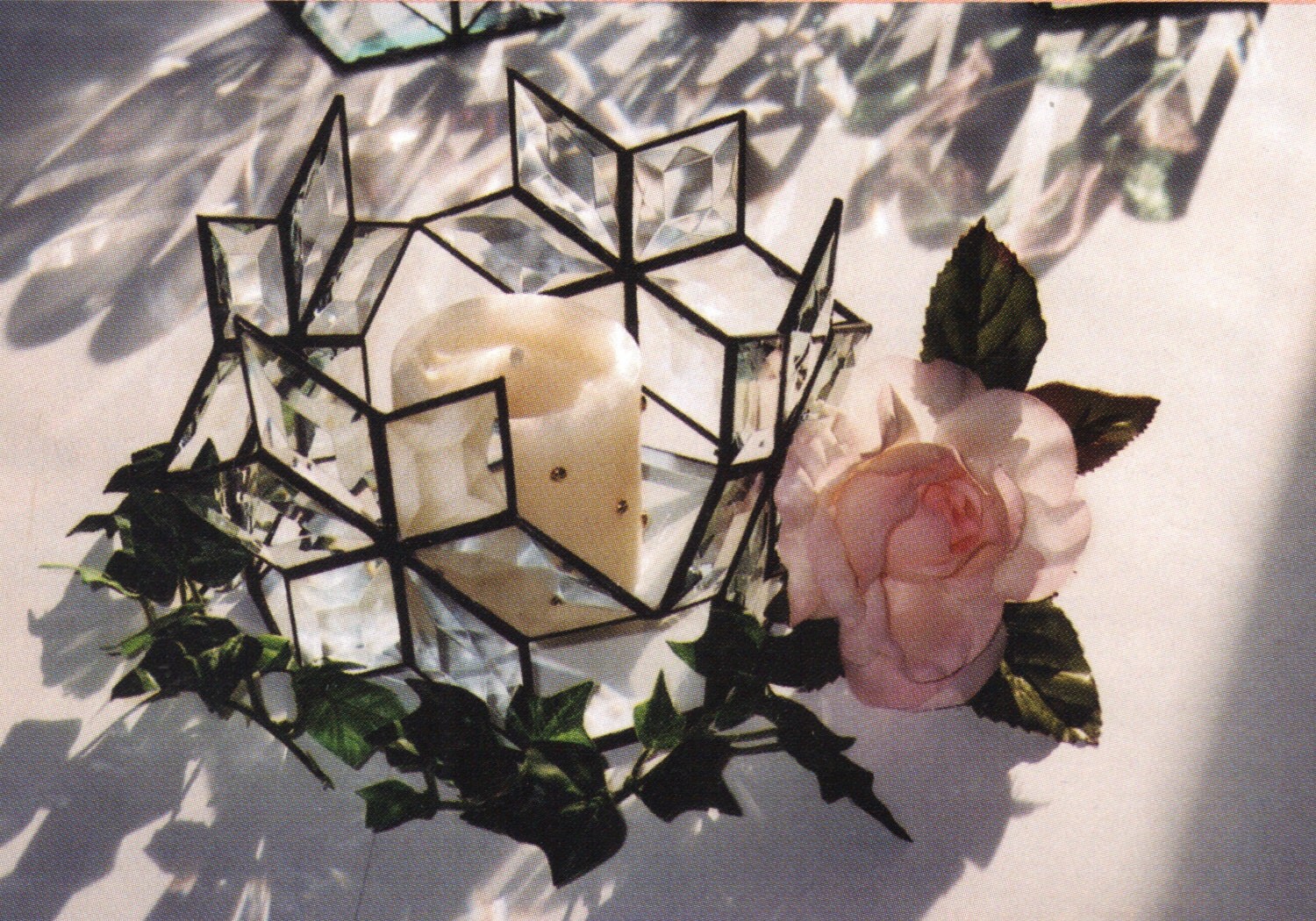 Stained Glass Leaded Glass Candle Holder Beveled 4 Star