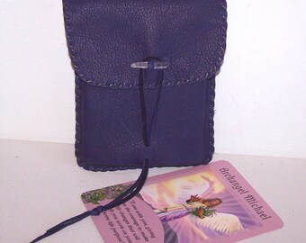 Leather Tarot Bag / Medicine Bag...Medium Vertical Flap.... PURPLE