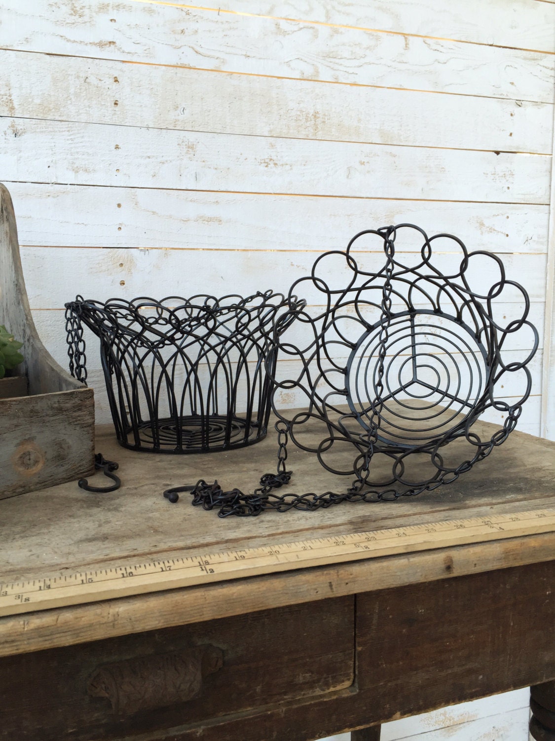 Metal Hanging Basket Iron Wall Decor Distressed Fruit