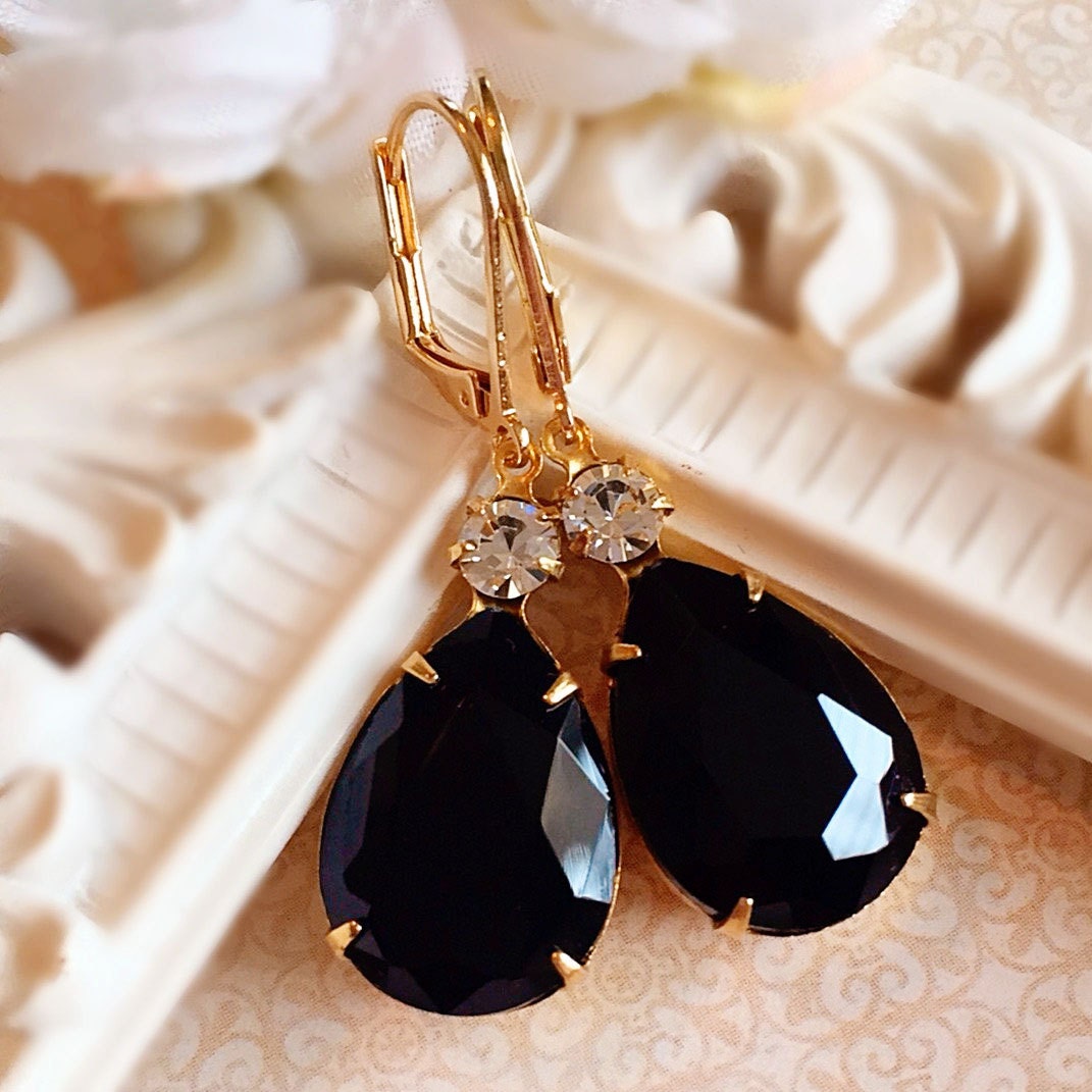 Black and White Earrings - Crystal Earrings - Bridesmaid Jewelry - MAYFAIR Black Tie