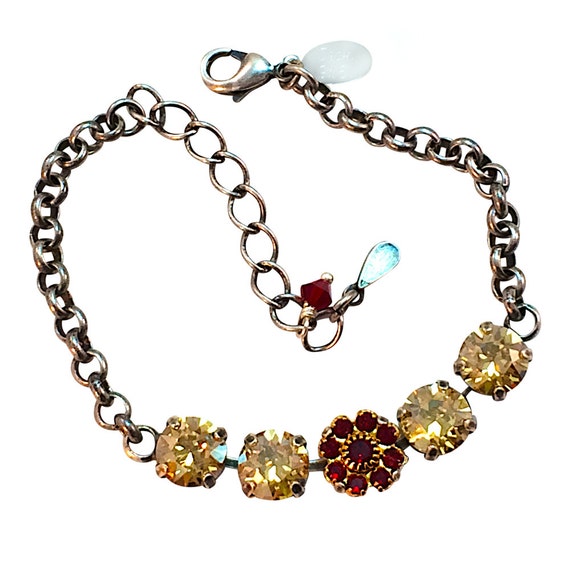 Swarovski Elements Crystal Bracelet, Golden Shadow Chaton Crystal Bracelet,  Siam Red Flower Tennis Bracelet,
