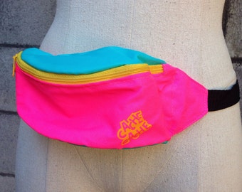 Fanny Pack Vintage 1980s Nylon Vegan Neon Waistpack Hip Pink Blue Yellow Bum Bag
