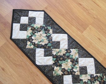 Quilted table runner Holiday Christmas poinsettia black white modern Quiltsy Handmade