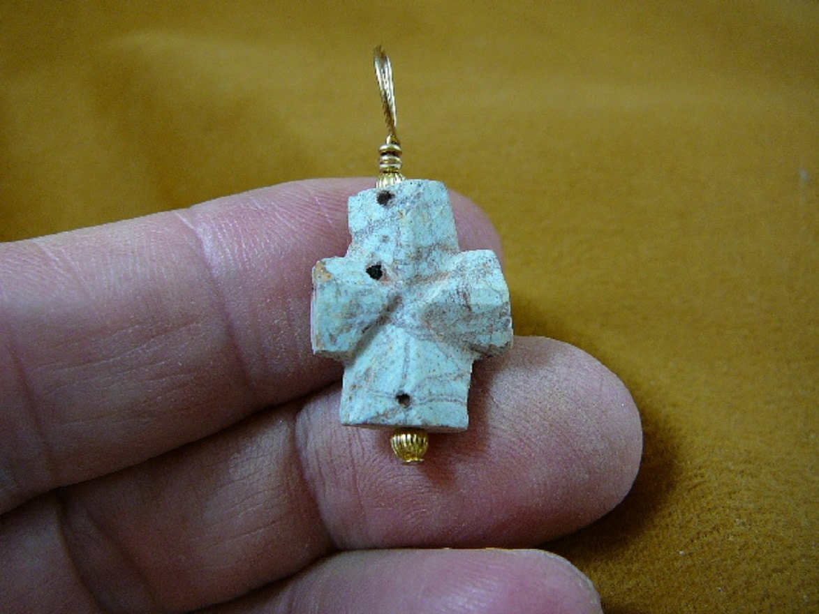 3/4 large inch Fairy Stone cross gold wired pendant