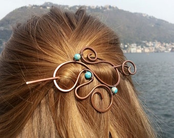 Blue jasper hair slide Boho hair barrette Bohemian style hair accessories Spiral hair pin Spiral jewelry Womens accessories Womens gift