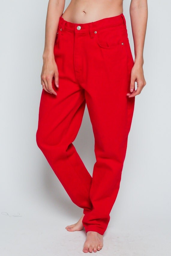 red baggy trousers