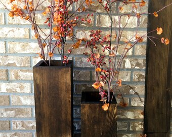 Wooden vases, reclaimed wood, rustic vases, floor vases, set of two, farmhouse decor, large floor vase, rustic decor, porch decor