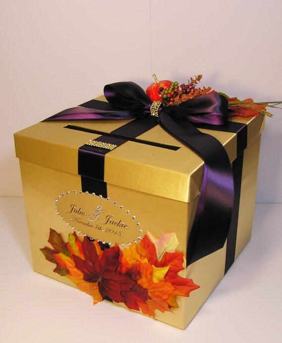 Wedding Card Box Fall Gift Card Box Gold and Purple Money Box
