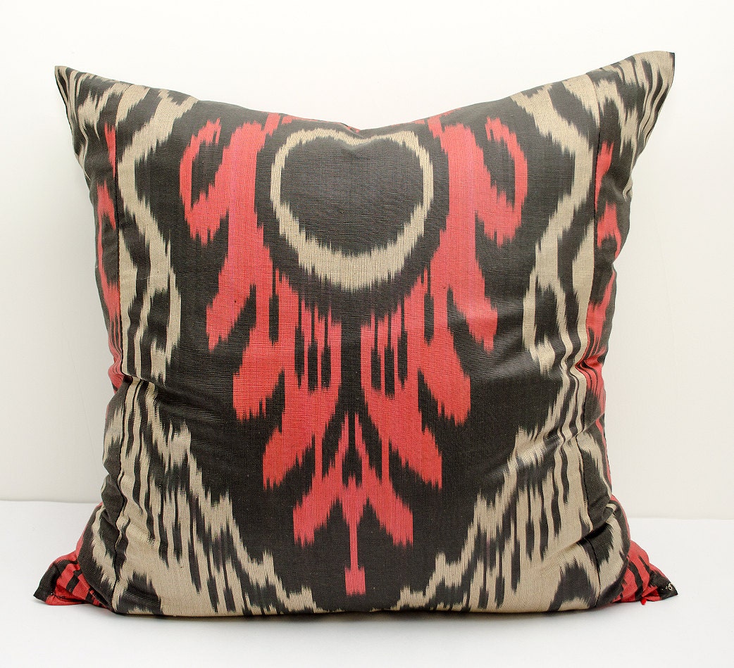 18x18 coral black beige ikat pillow cover pillow case coral